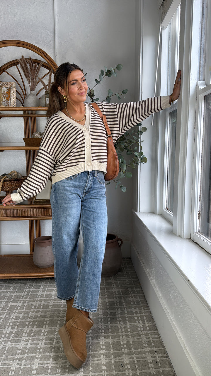 Cocoa Drizzle Striped Cardigan, Brown