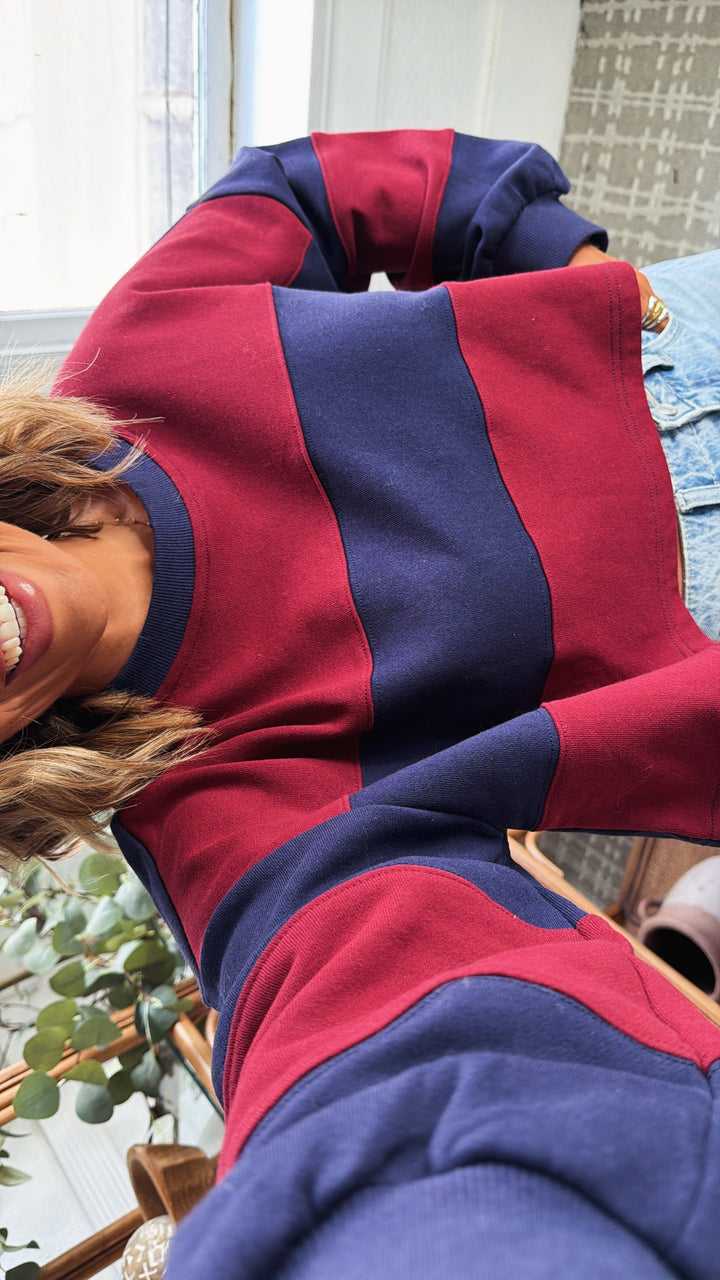 The Ivy Stripe Top, Navy/Maroon