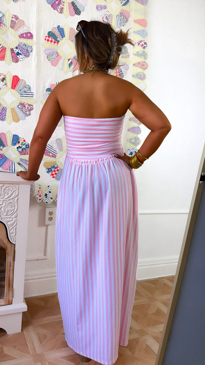 The Grandview Midi Dress, Pink/White