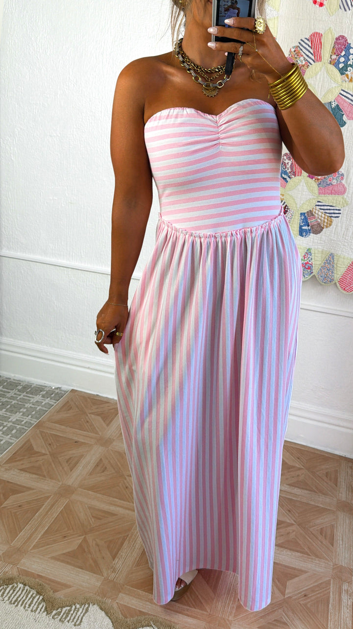 The Grandview Midi Dress, Pink/White