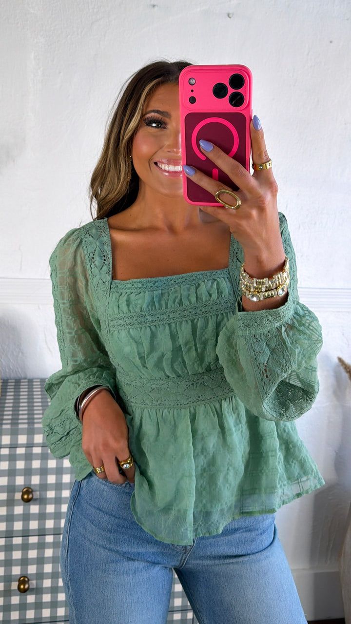 Bow & Bloom Blouse, Seafoam