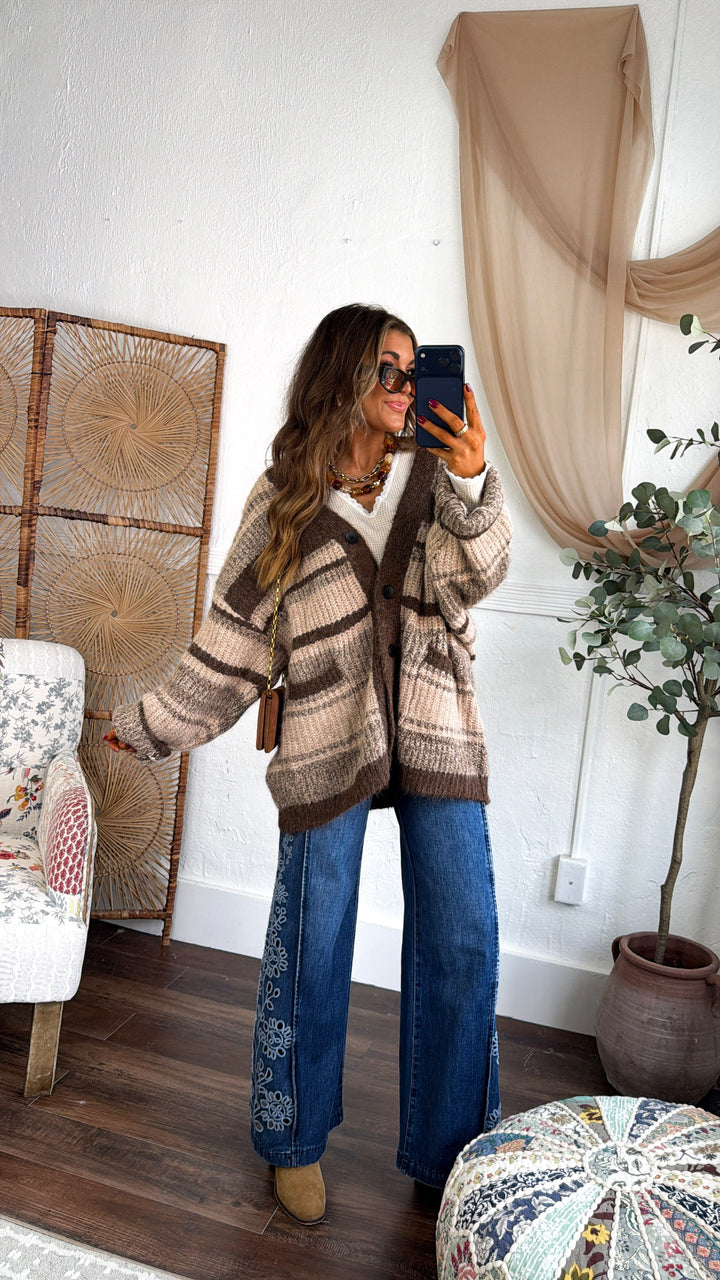 Cozy Contrast Knit Sweater, Choco Multi