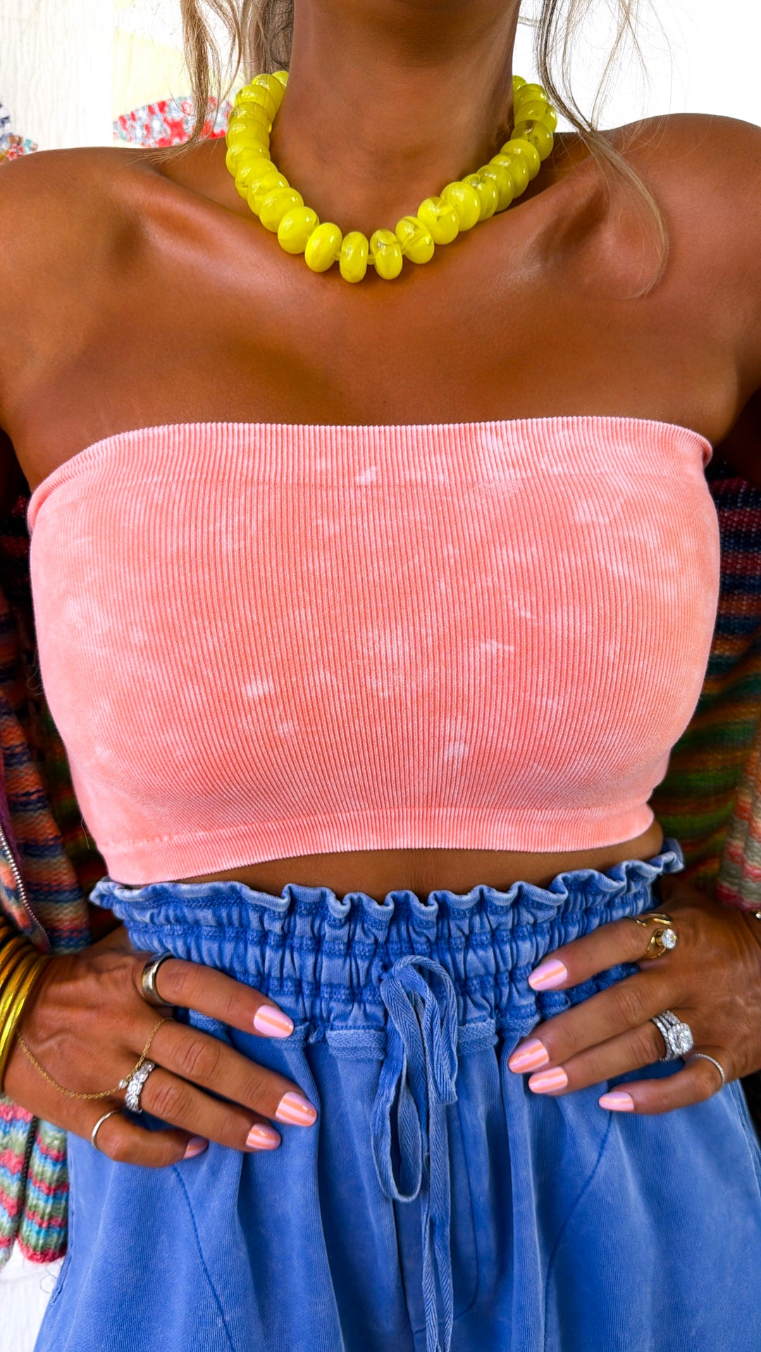 Washed Seamless Tube Bralette, Coral