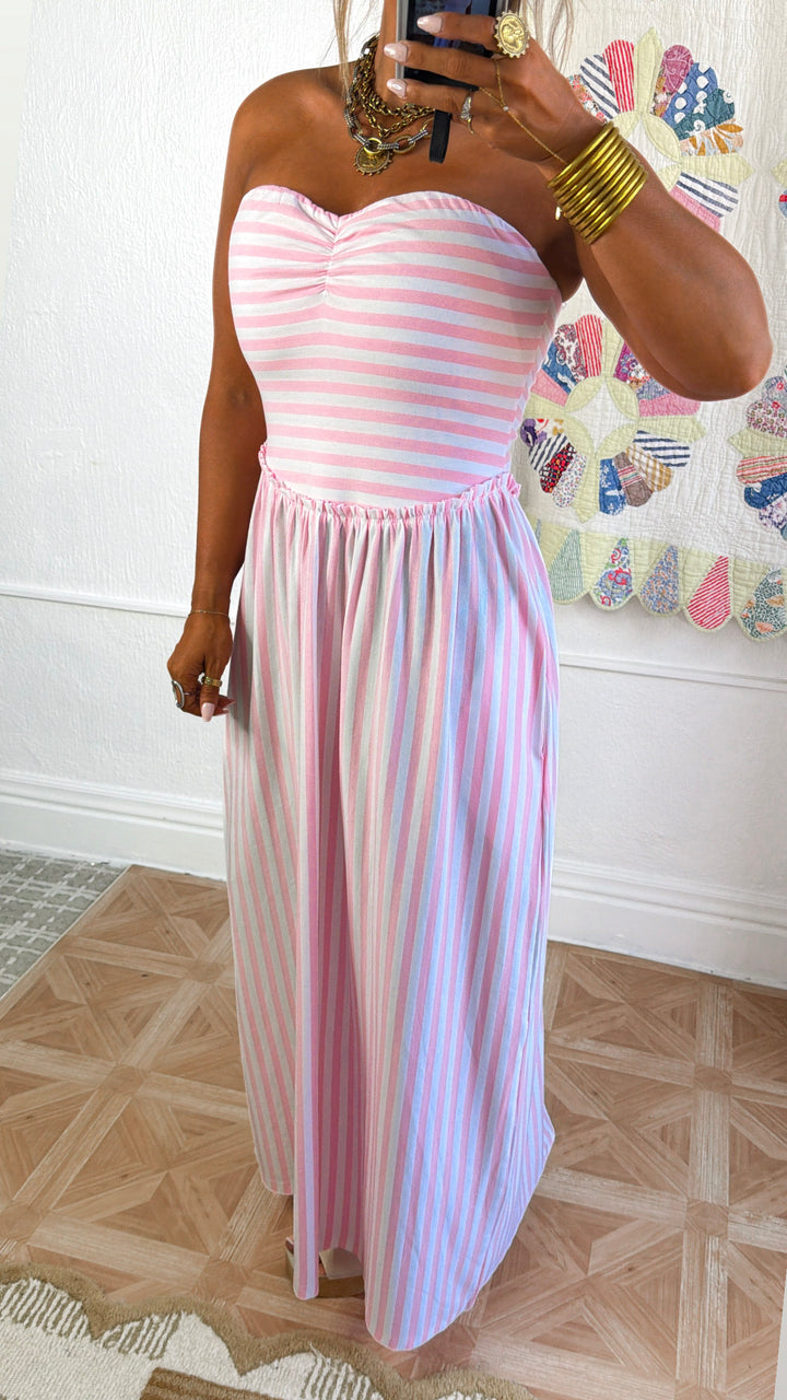 The Grandview Midi Dress, Pink/White