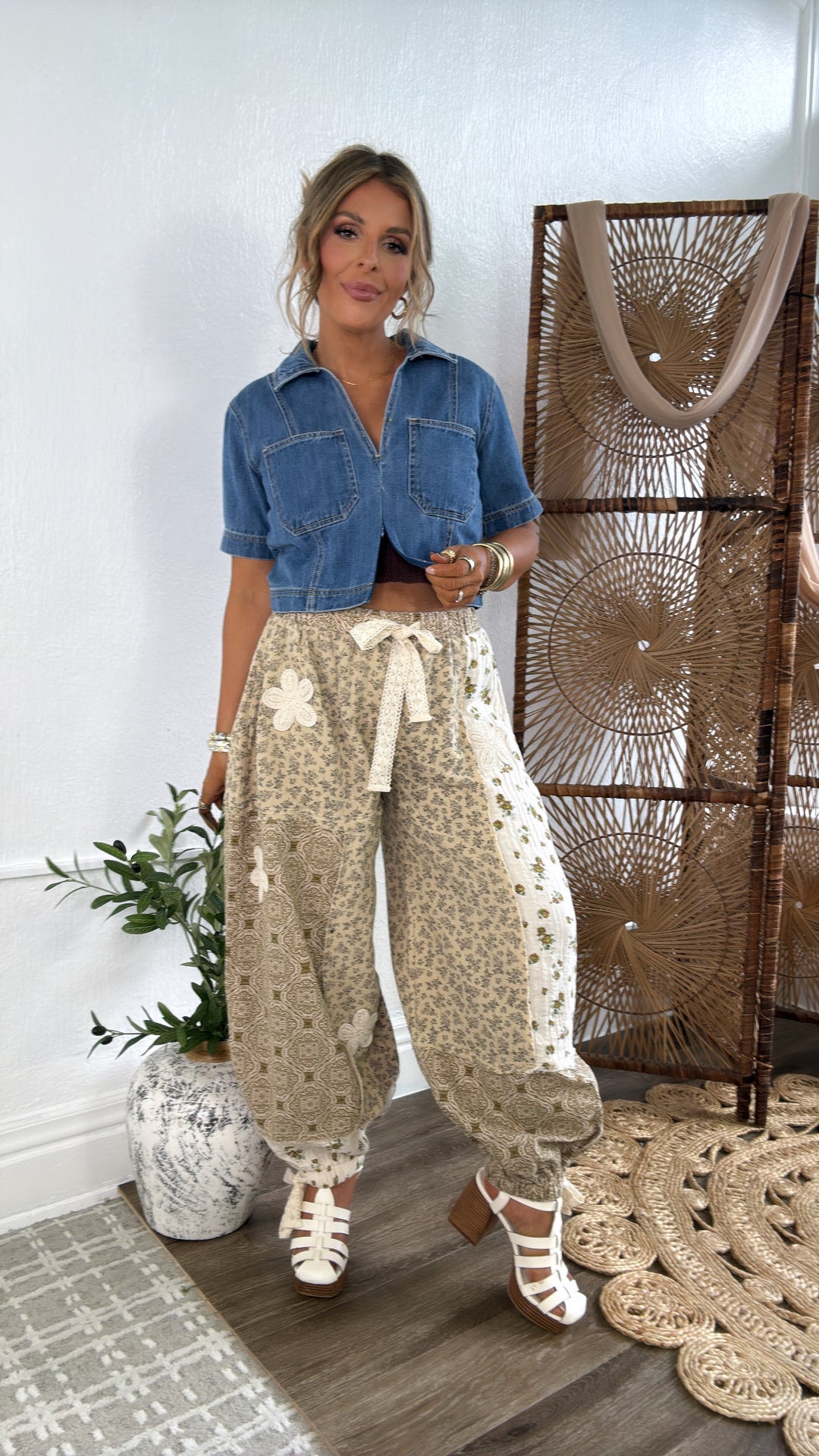 Petal Drape Jogger Pant, Sand Multi
