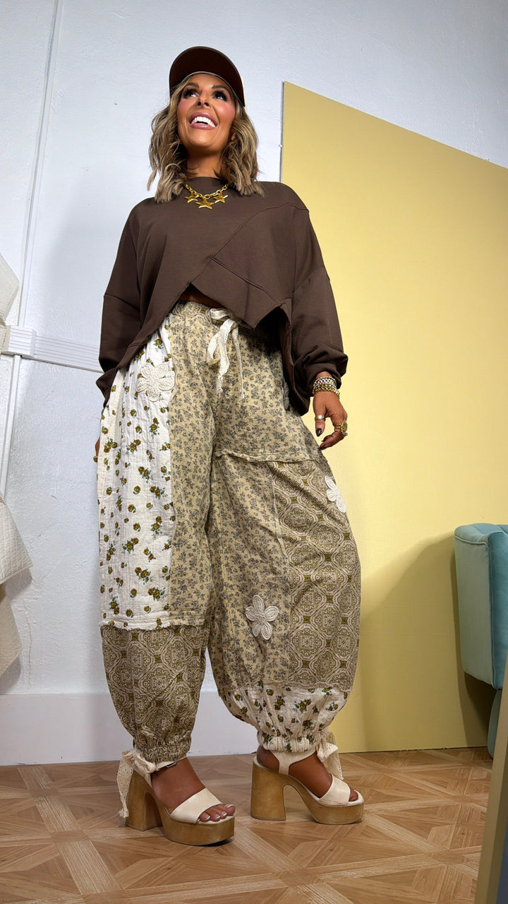 Petal Drape Jogger Pant, Sand Multi