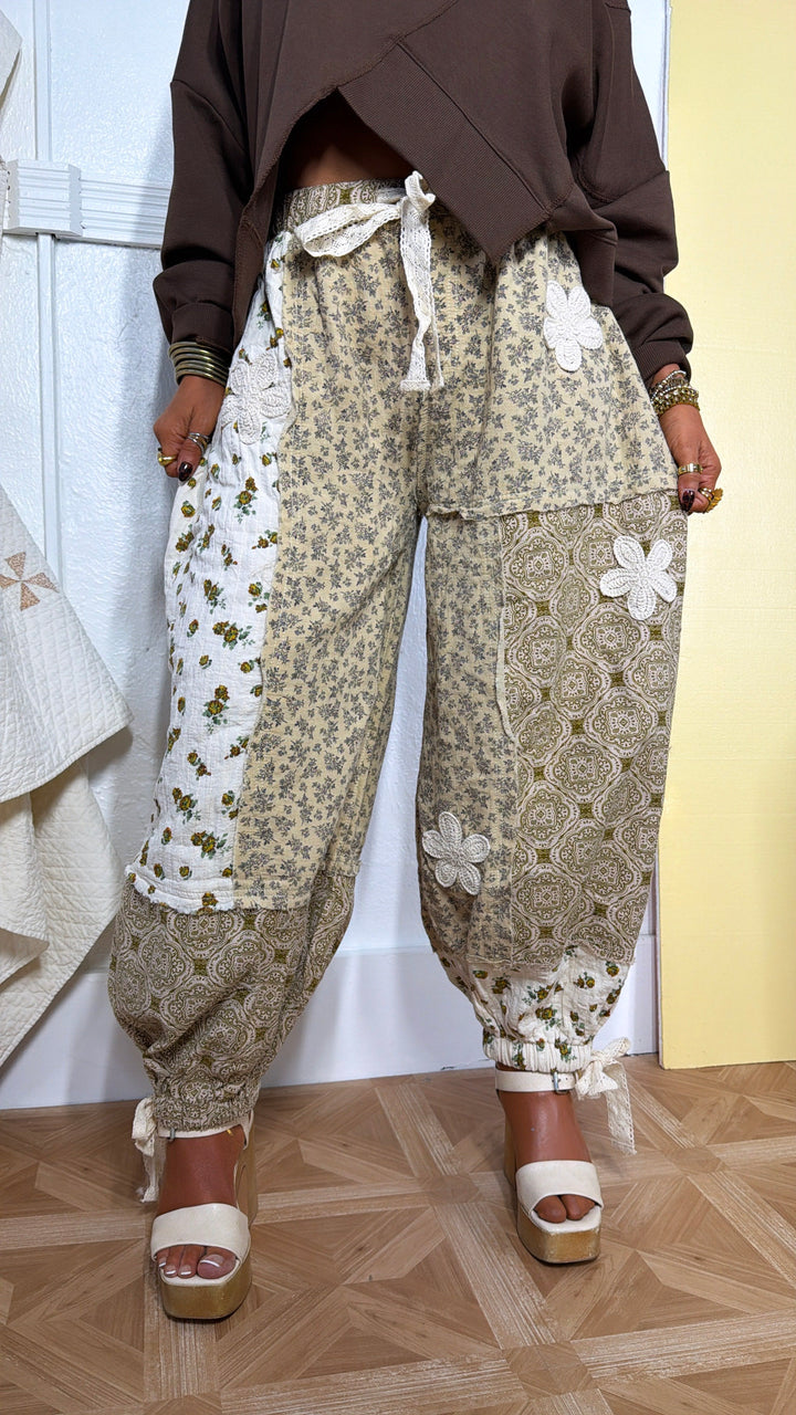 Petal Drape Jogger Pant, Sand Multi