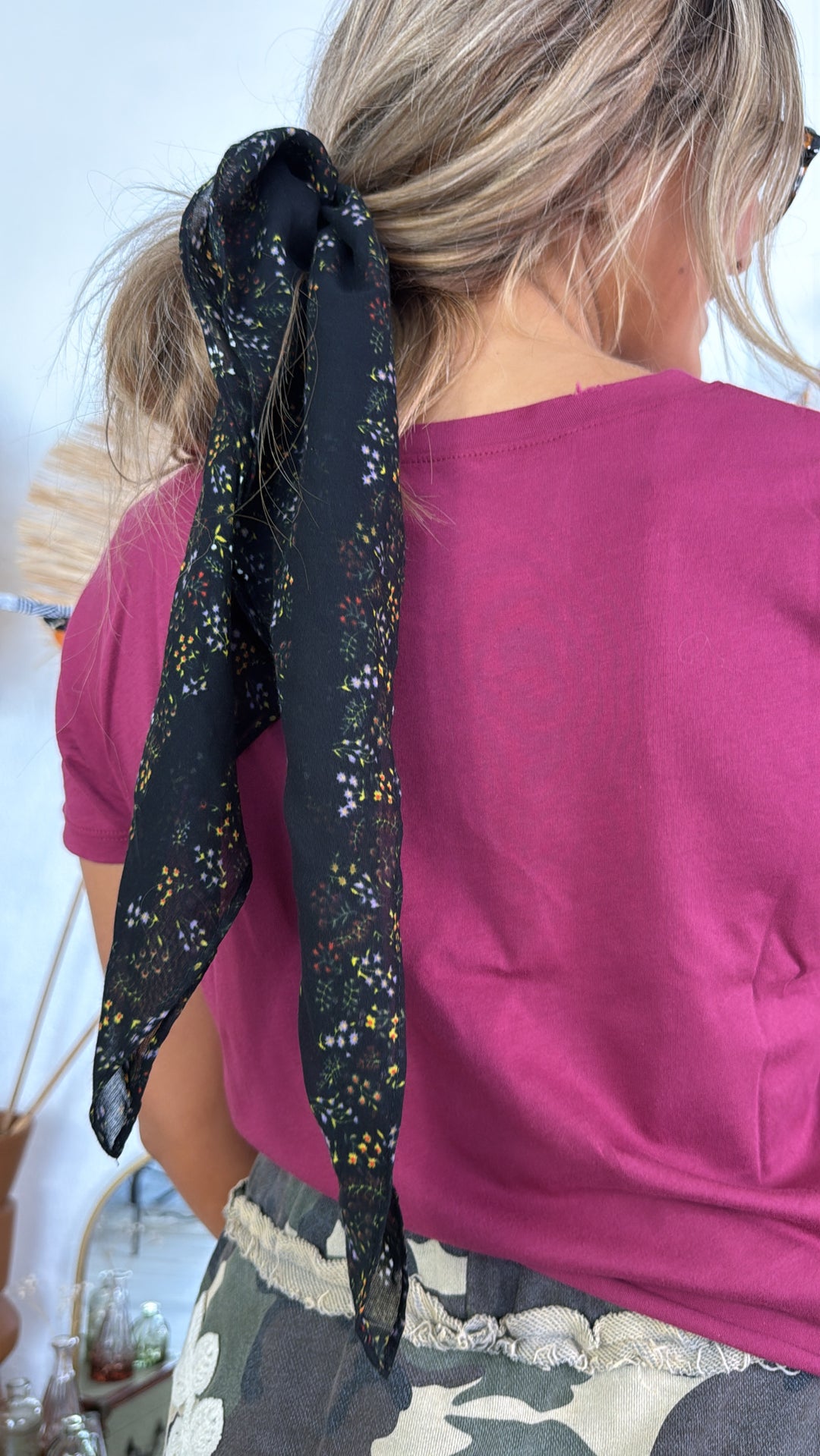 Flora Floral Twilly Scarf, Black