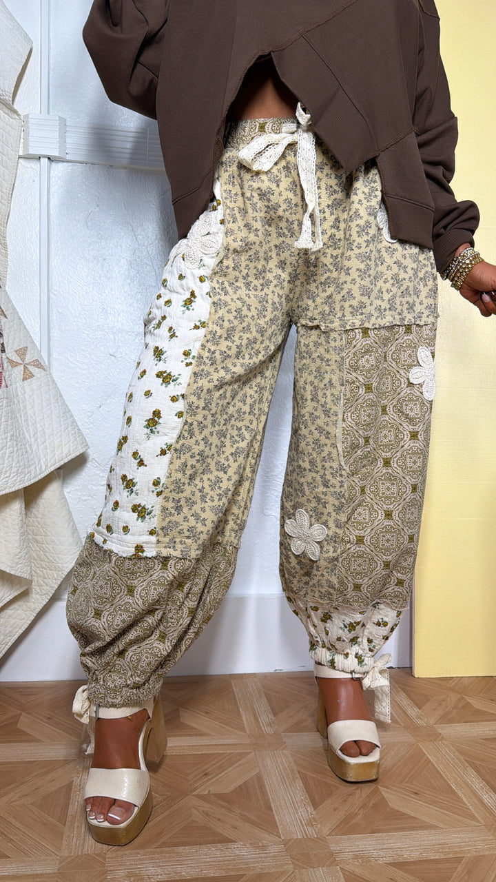 Petal Drape Jogger Pant, Sand Multi