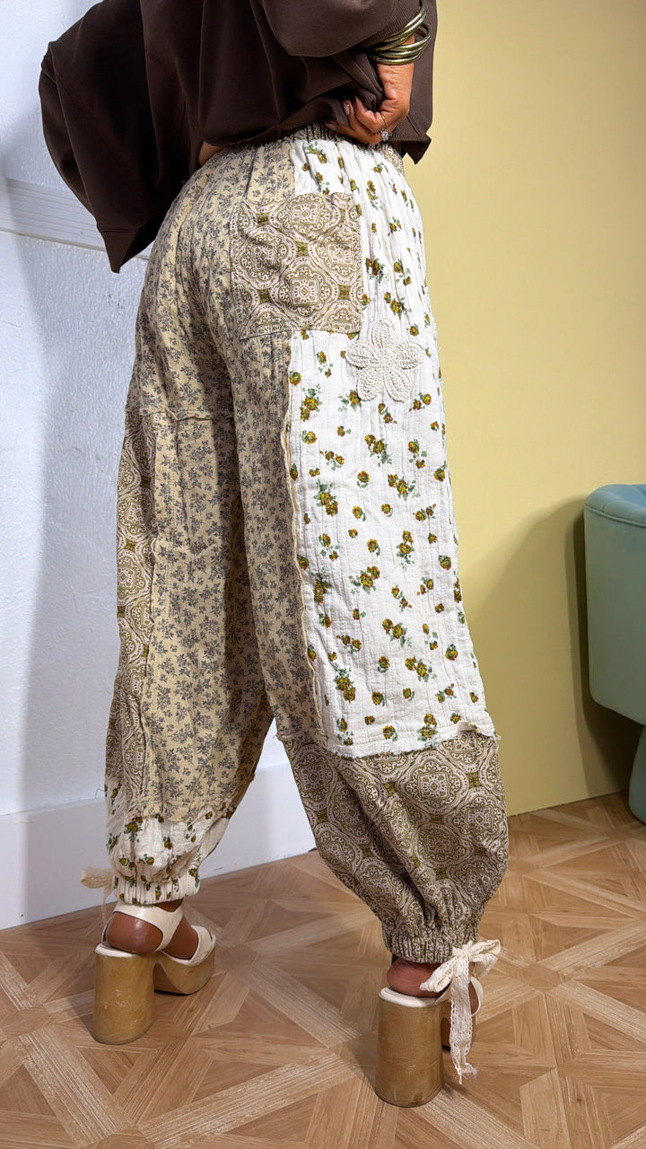 Petal Drape Jogger Pant, Sand Multi