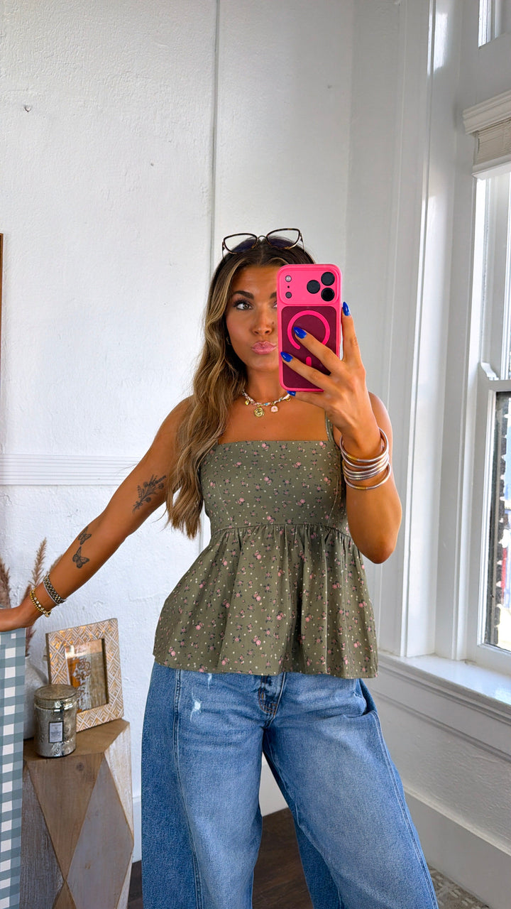 Whispering Rose Tank, Lt. Olive