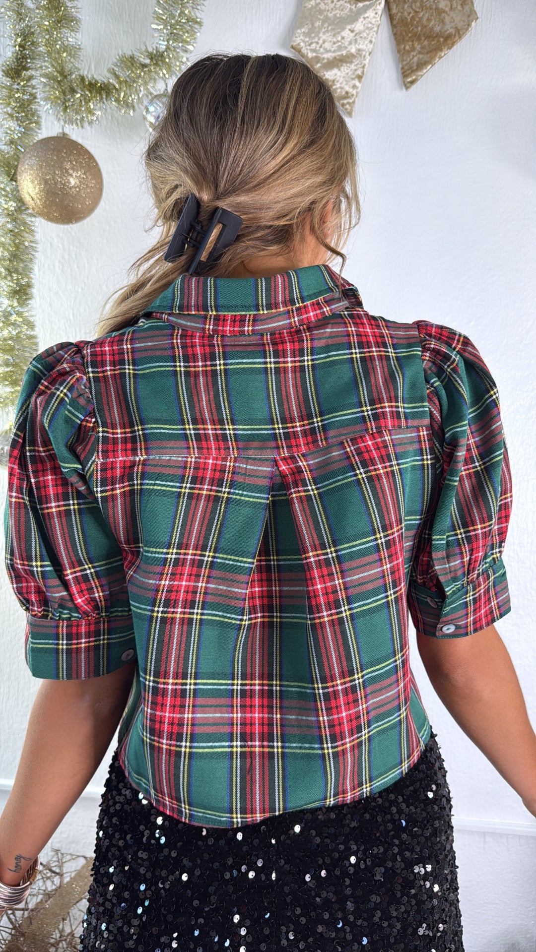 Mistletoe Plaid Top, Green