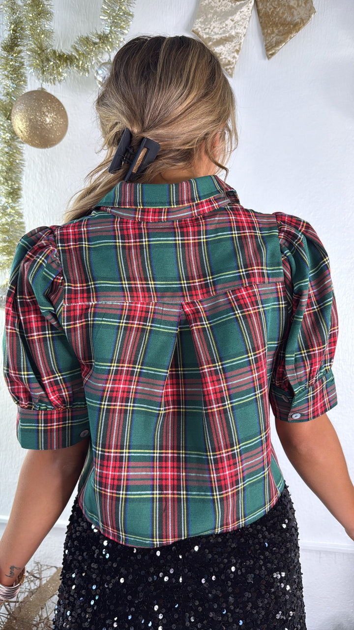 Mistletoe Plaid Top, Green