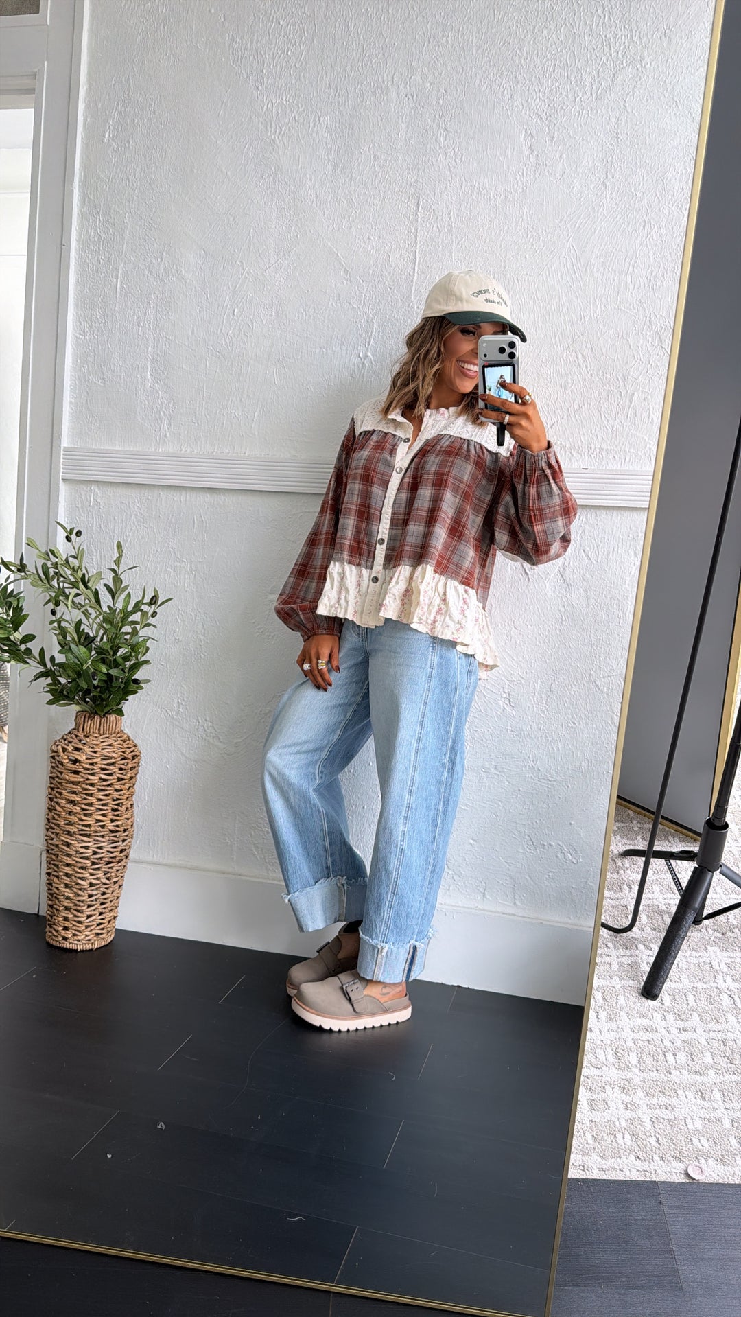 Juliette Button Top, Brick Multi