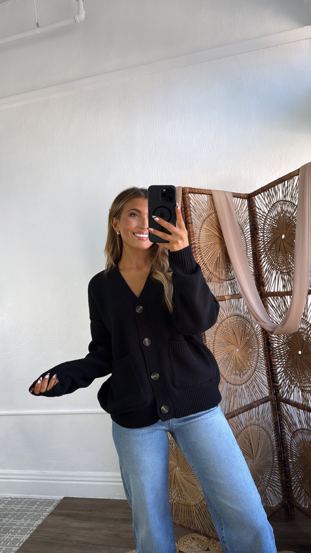 Soft Shadow Button Up Cardigan, Black