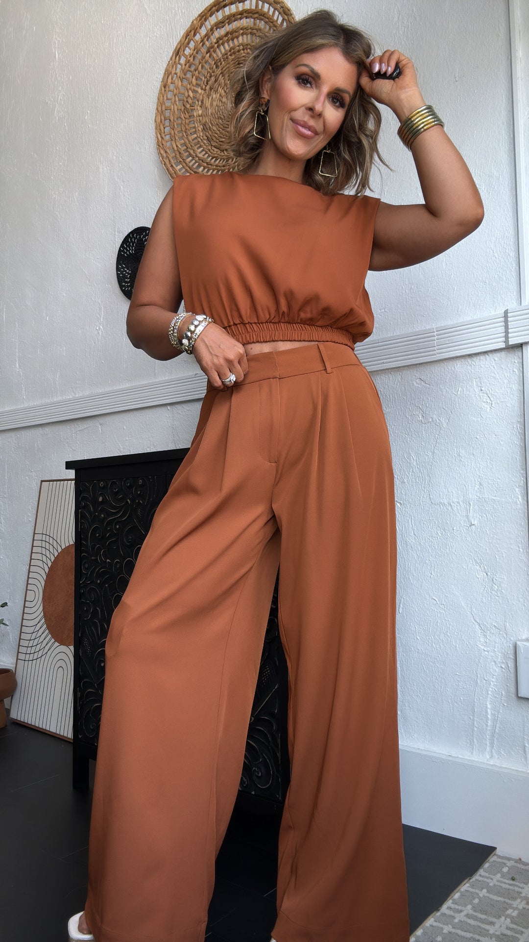 Tank and Trouser Pant Set, Brown