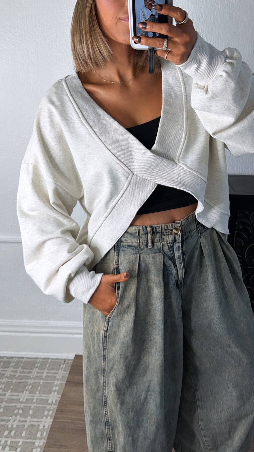 Criss Cross Reversible Sweatshirt, Oatmeal