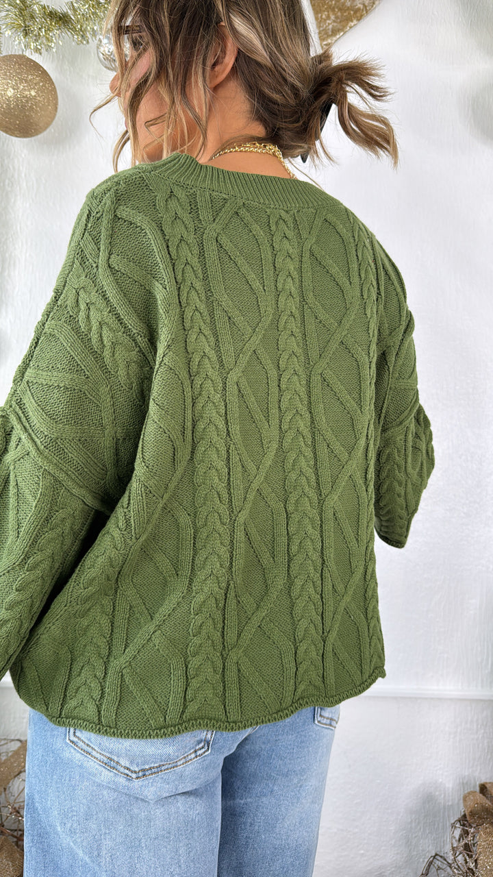 Winter Washed Knit Sweater, Olive