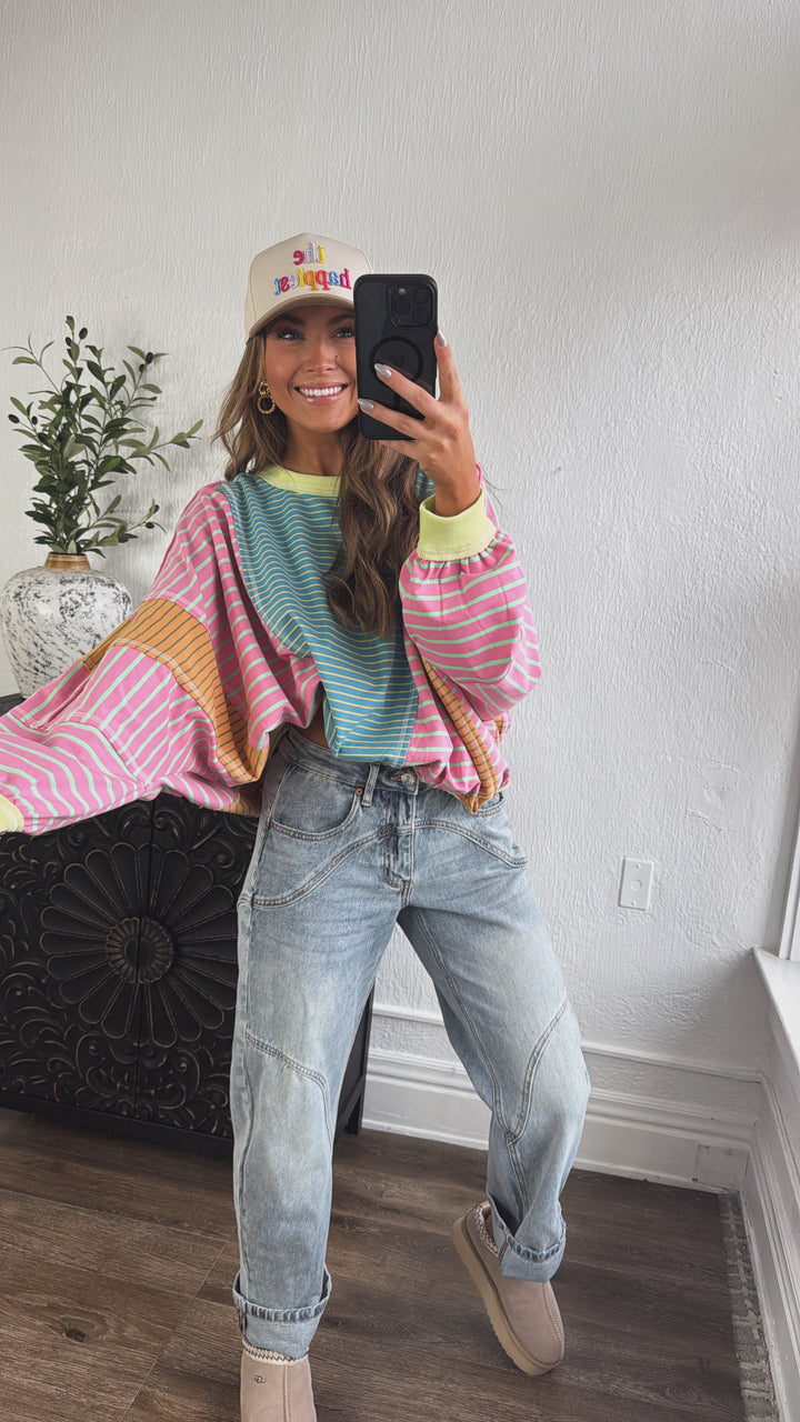 Stitch & Sail Mix Matched Top, Blue/ Pink