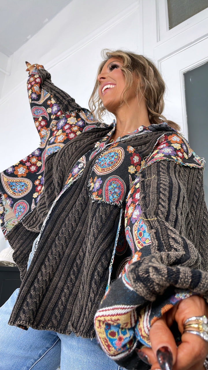 Celestial Paisley Cardigan, Black Multi