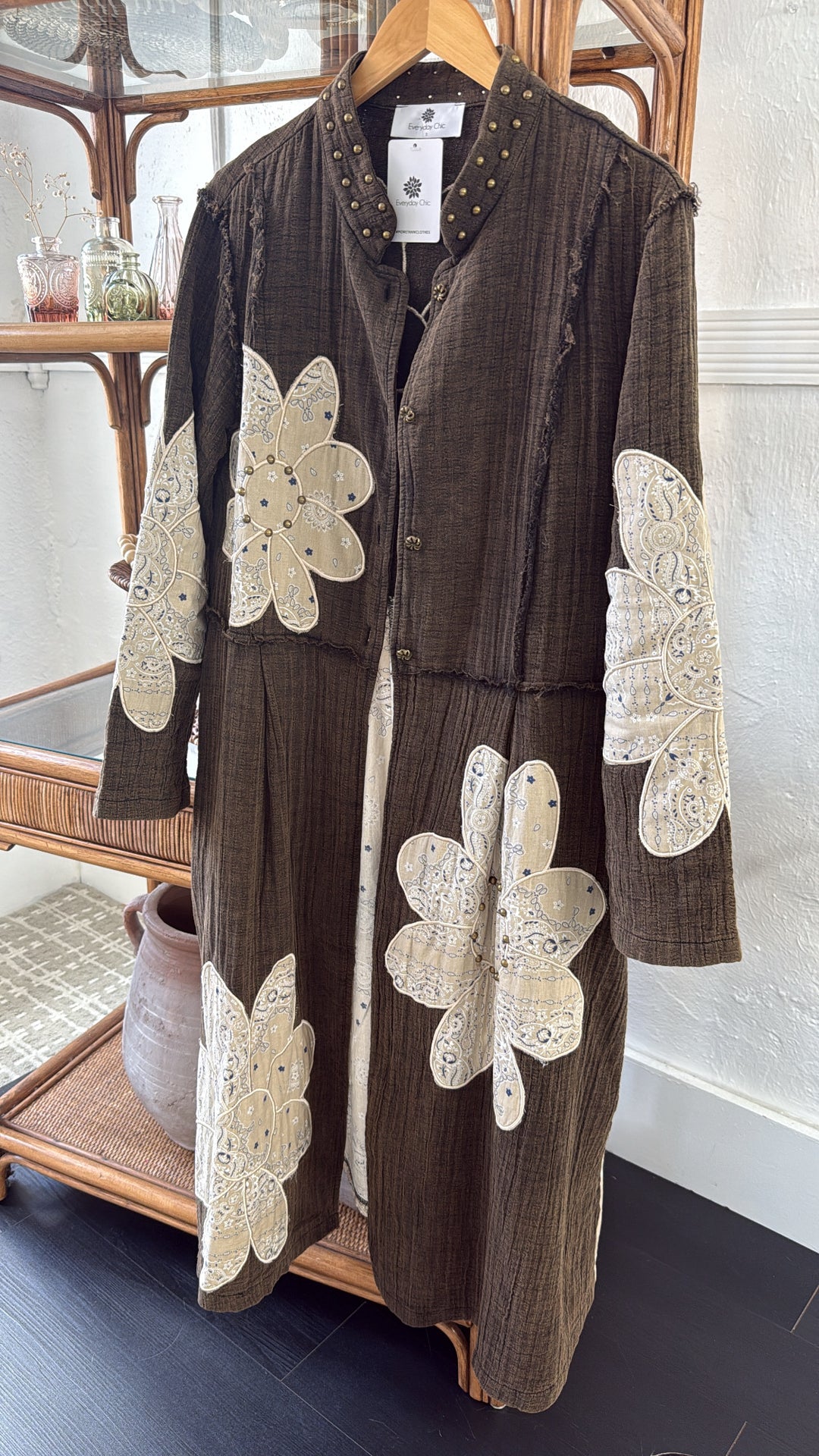 MoonShadow Oversized Duster Jacket, Distressed Brown