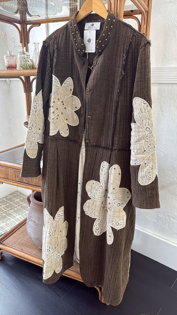 MoonShadow Oversized Duster Jacket, Distressed Brown