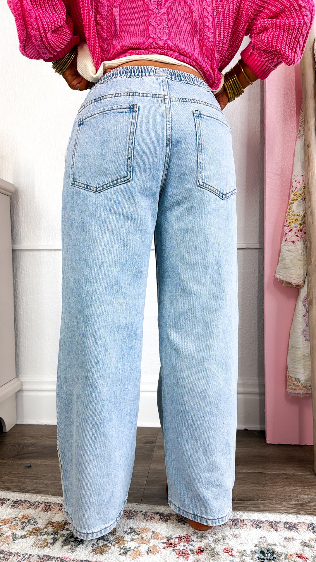 Granny Square Detail Pants, Denim