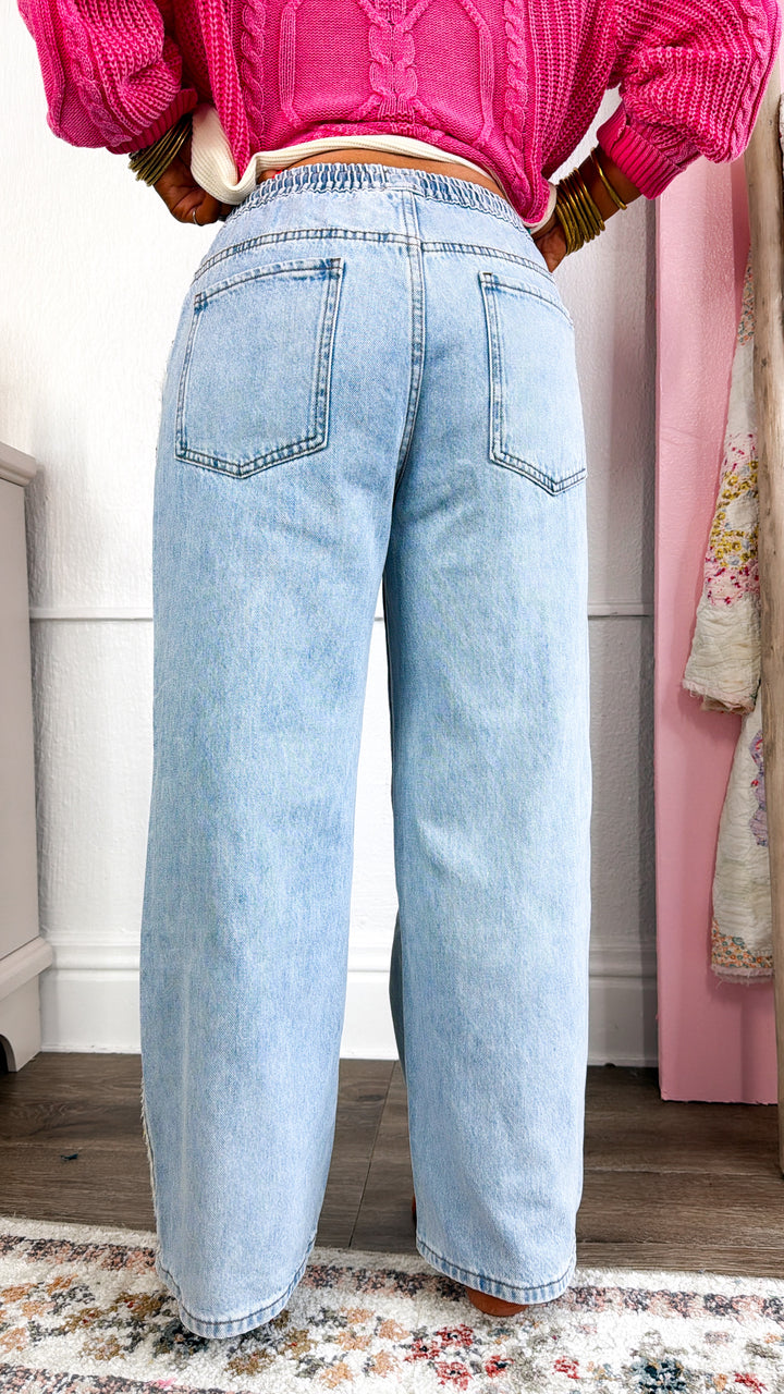 Granny Square Detail Pants, Denim