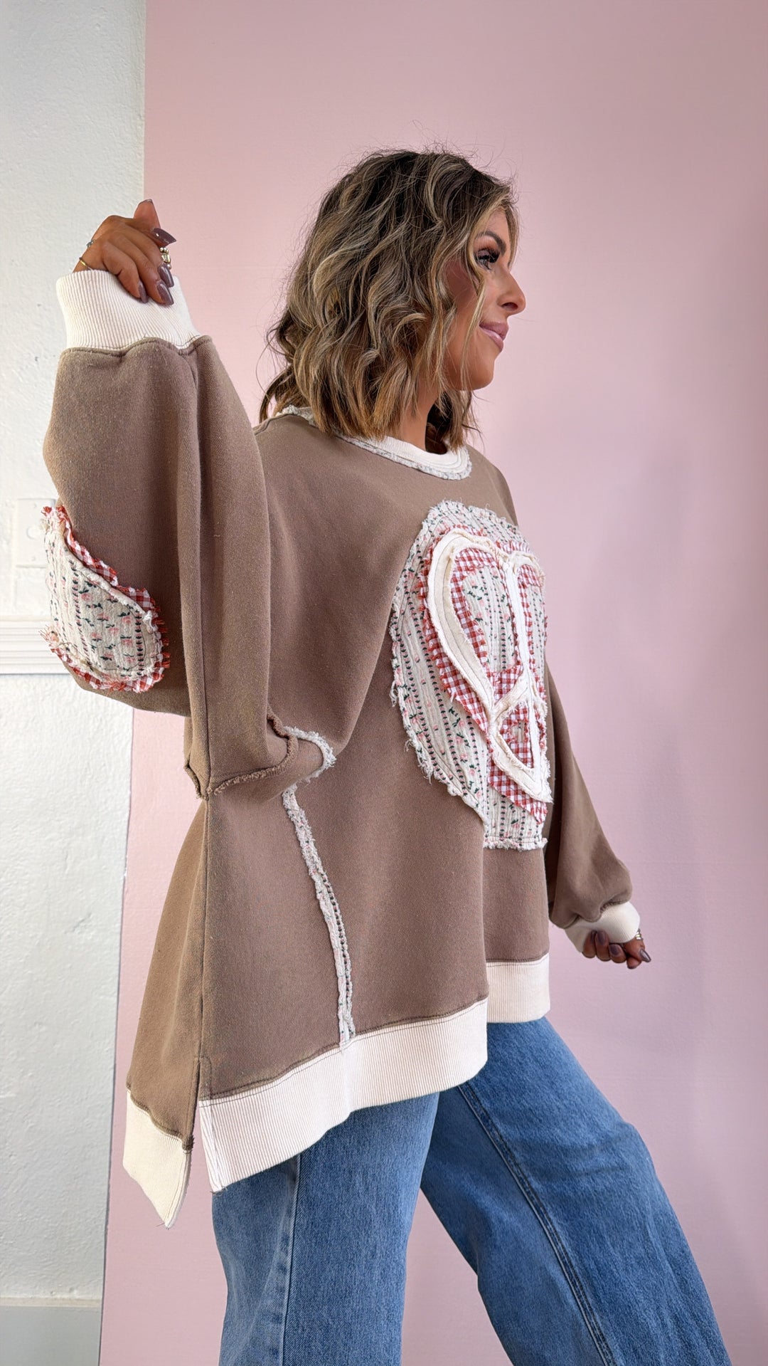 Heart In Peace Patchwork Top, Mocha