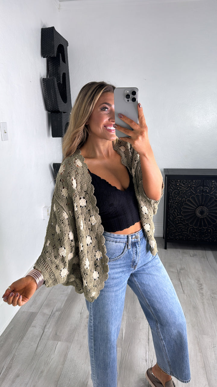 Harvest Drape Cardigan, Olive/Almond