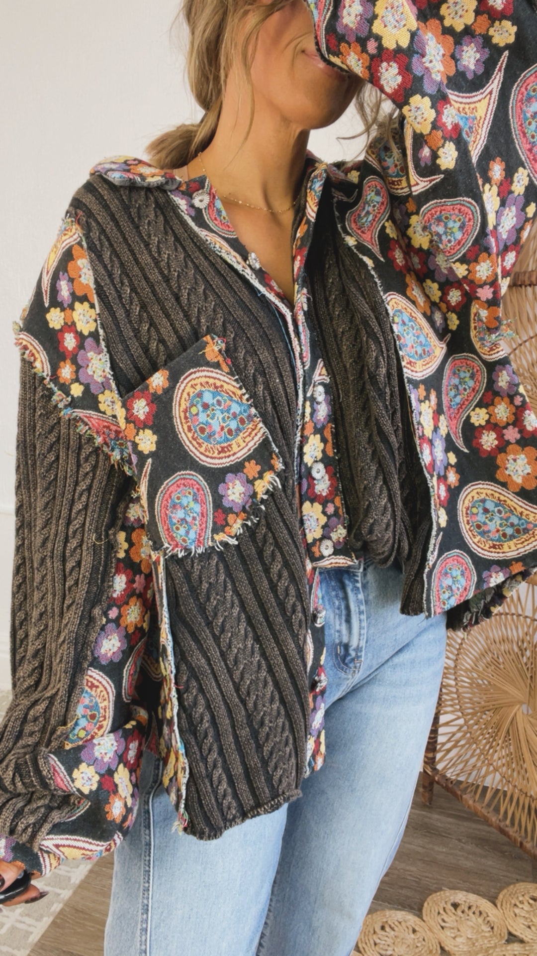 Celestial Paisley Cardigan, Black Multi