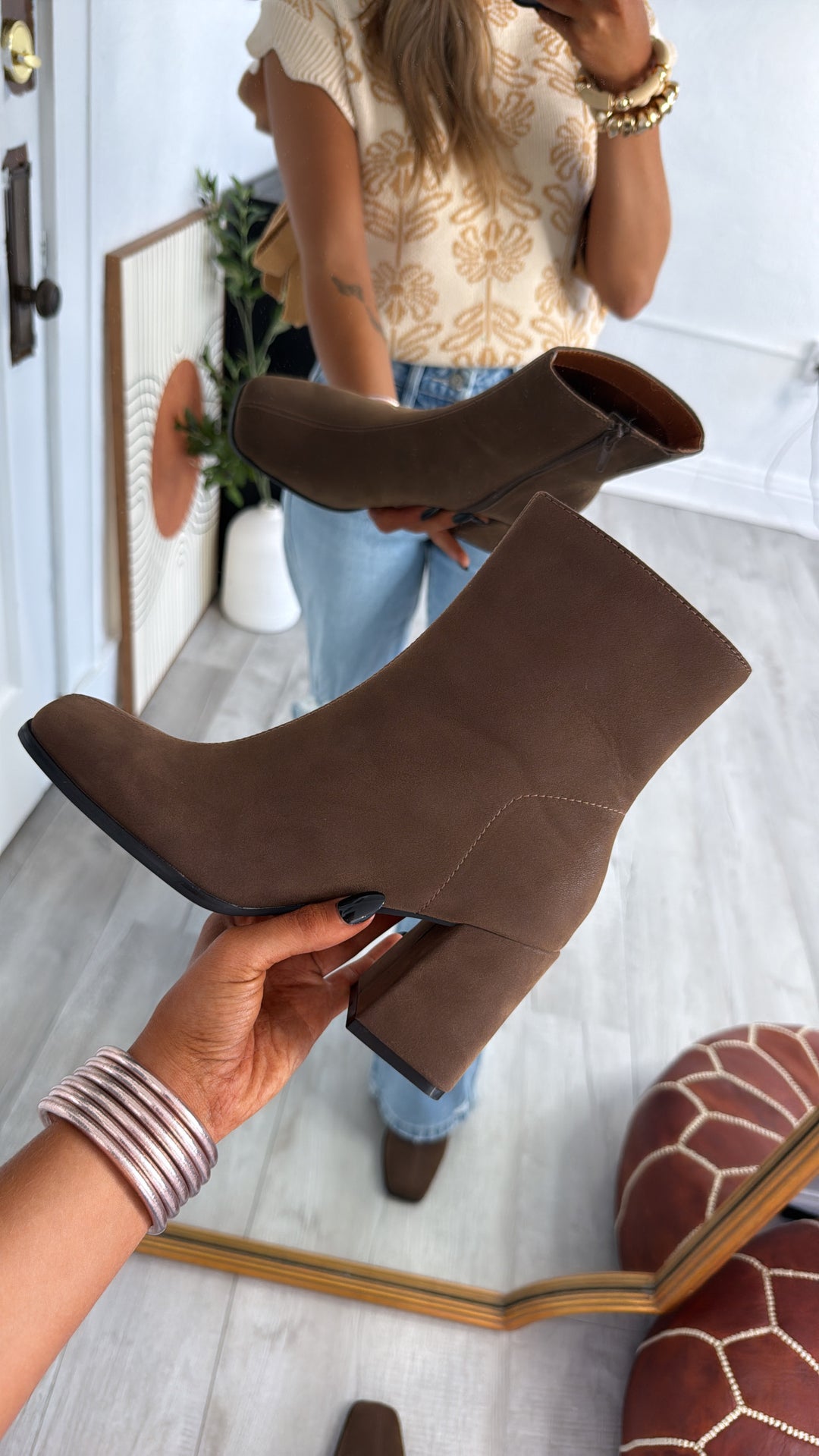 Lennox Square Toe Suede Block Bootie, Coffee