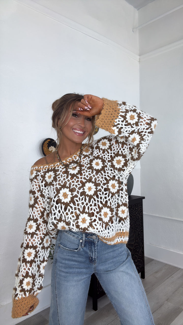 The Last Warmth Crochet Sweater, Caramel Multi