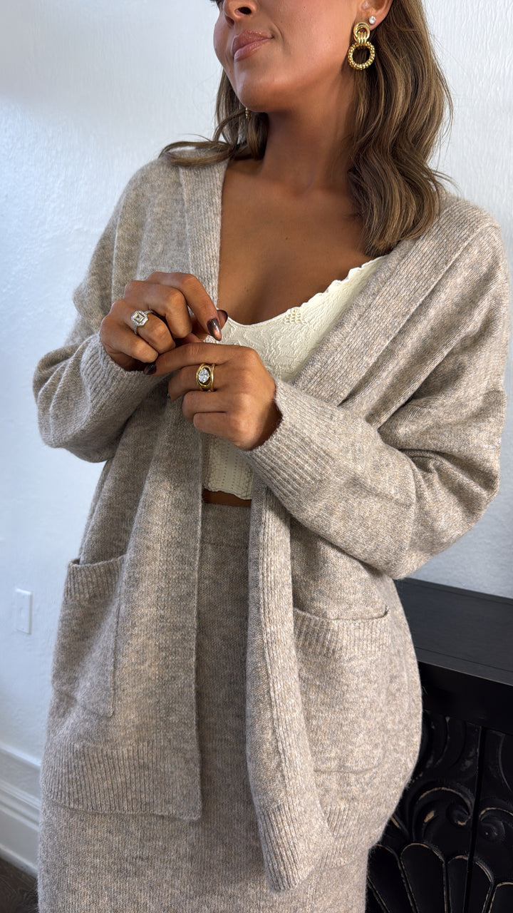 Coziest Hooded Cardi, Taupe