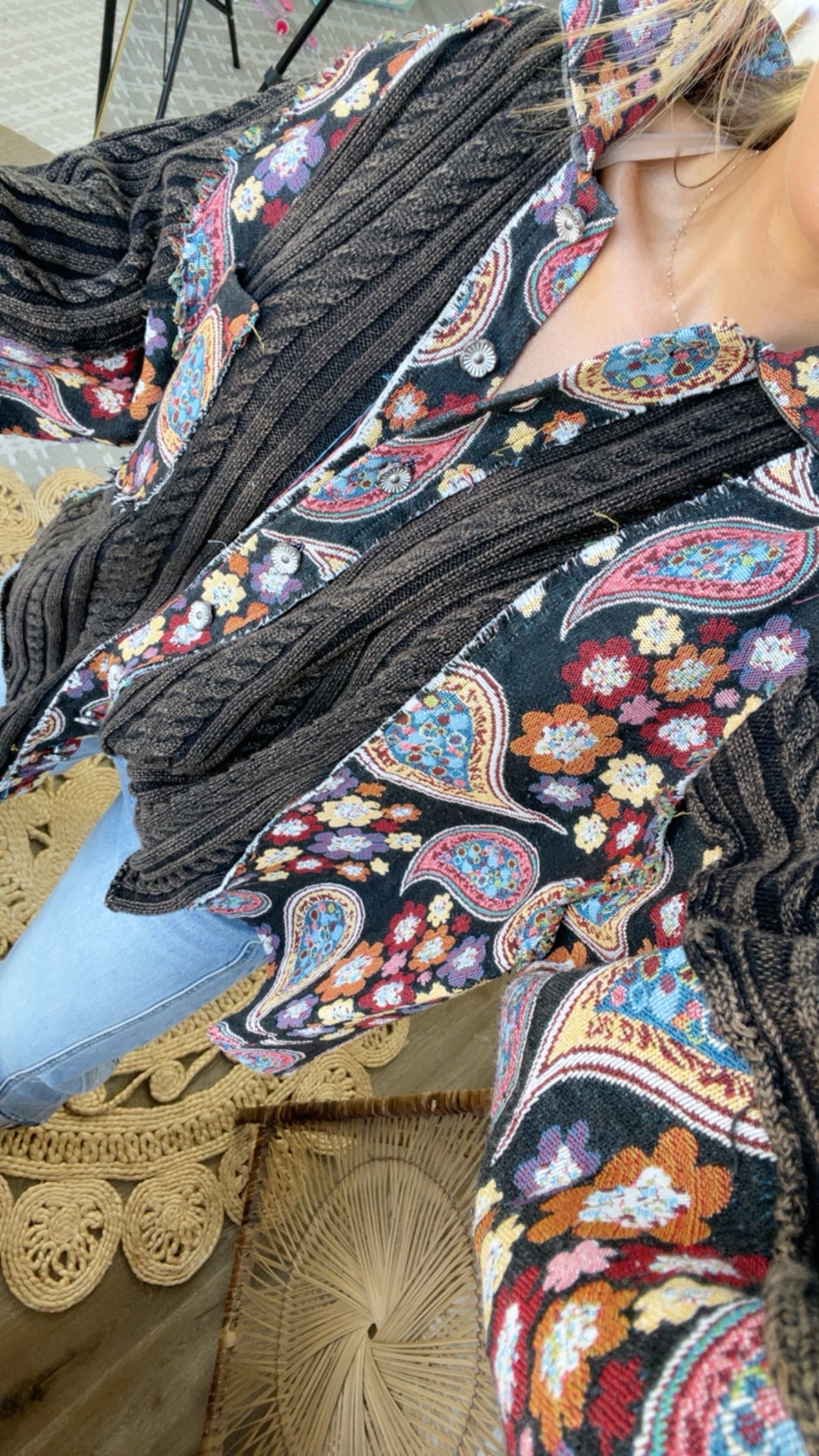 Celestial Paisley Cardigan, Black Multi