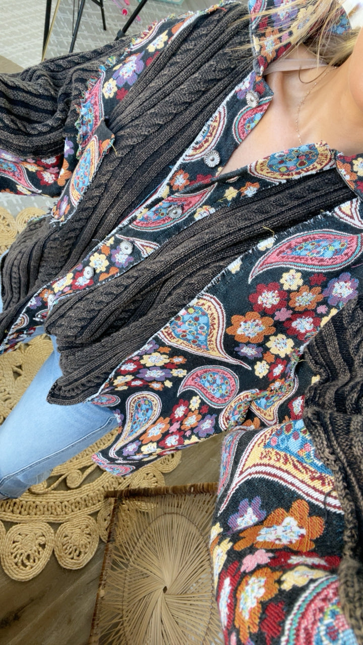 Celestial Paisley Cardigan, Black Multi