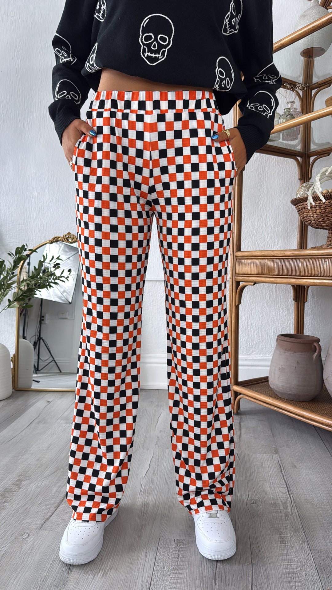 ECB Exclusive : Kickin' It Checkered Pant, Orange/Black