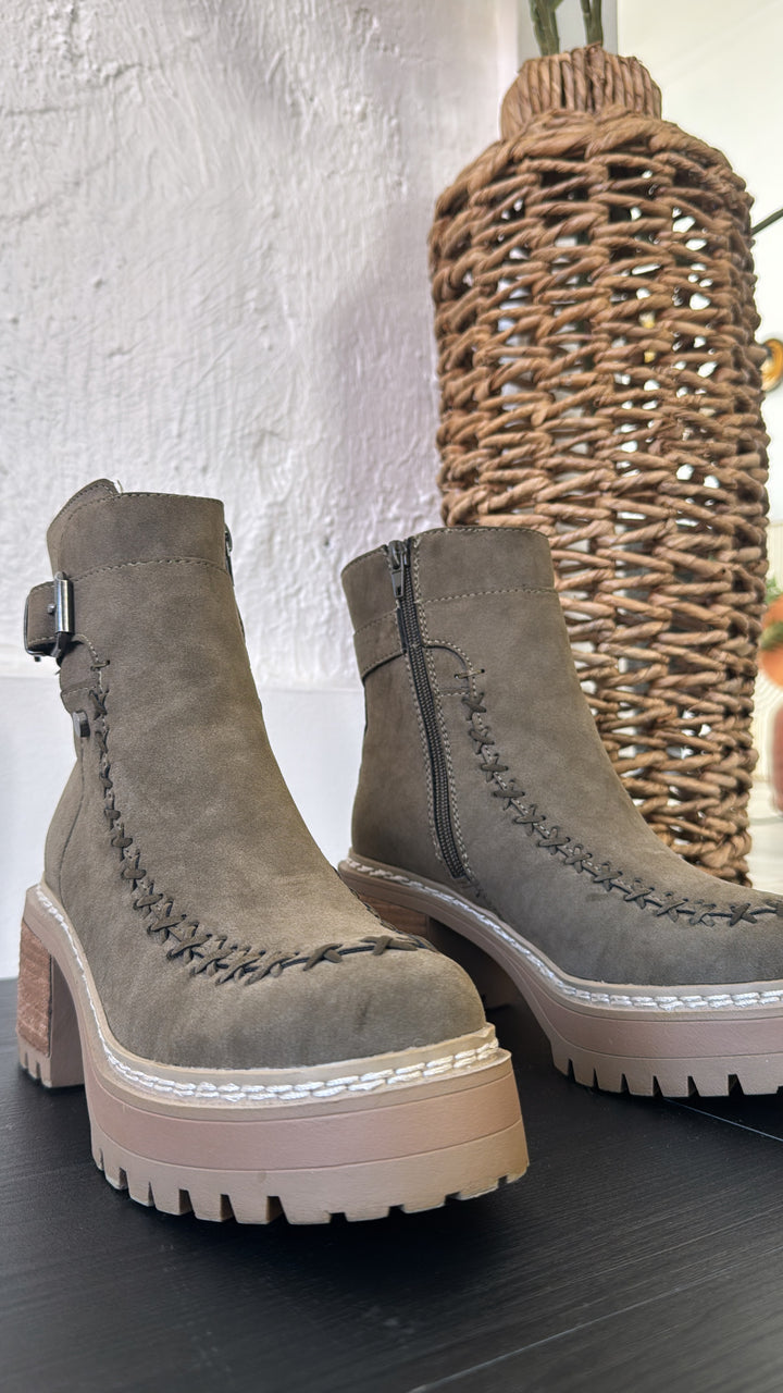 Ridge Platform Buckle Bootie, Olive