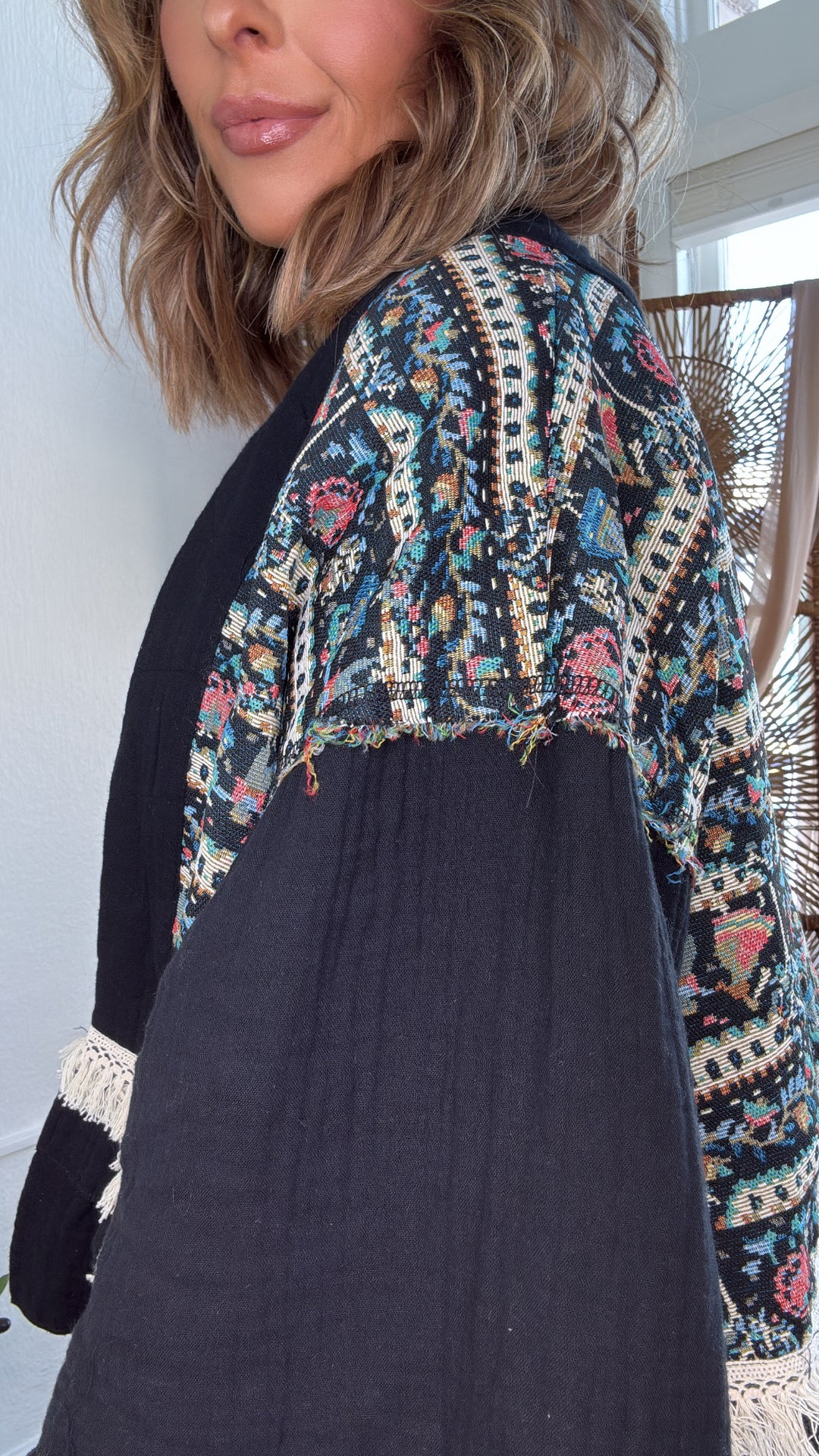 Bethany Woven Cardigan, Black