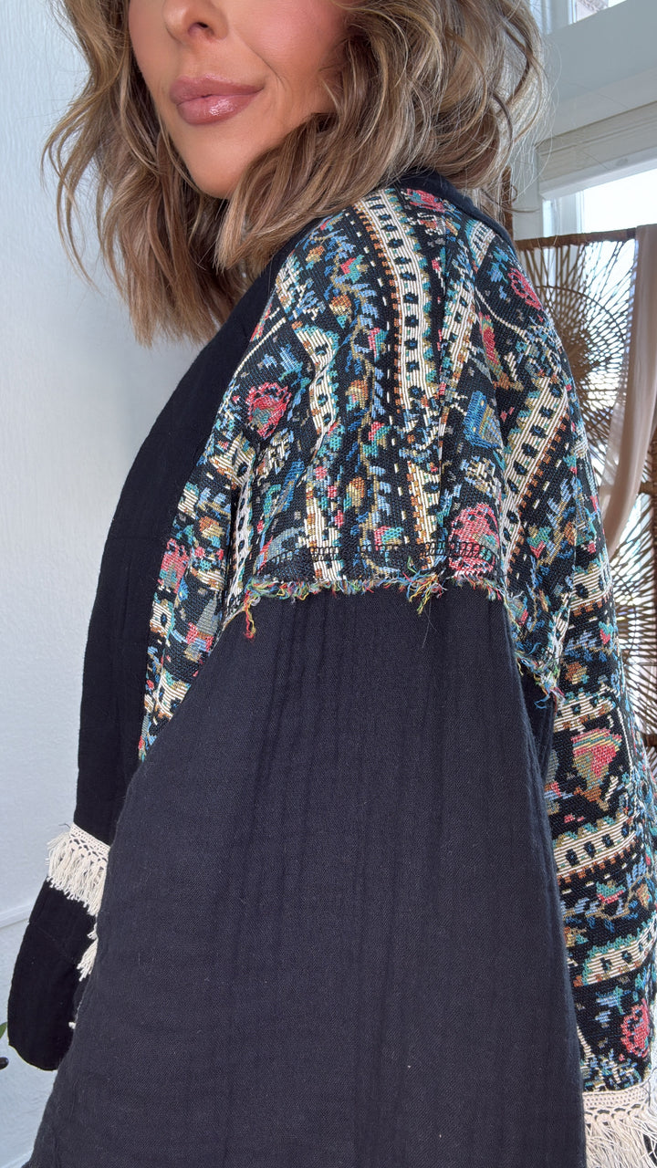 Bethany Woven Cardigan, Black