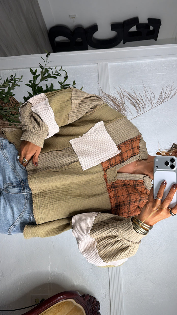 Patchwork Fields Top, Beige