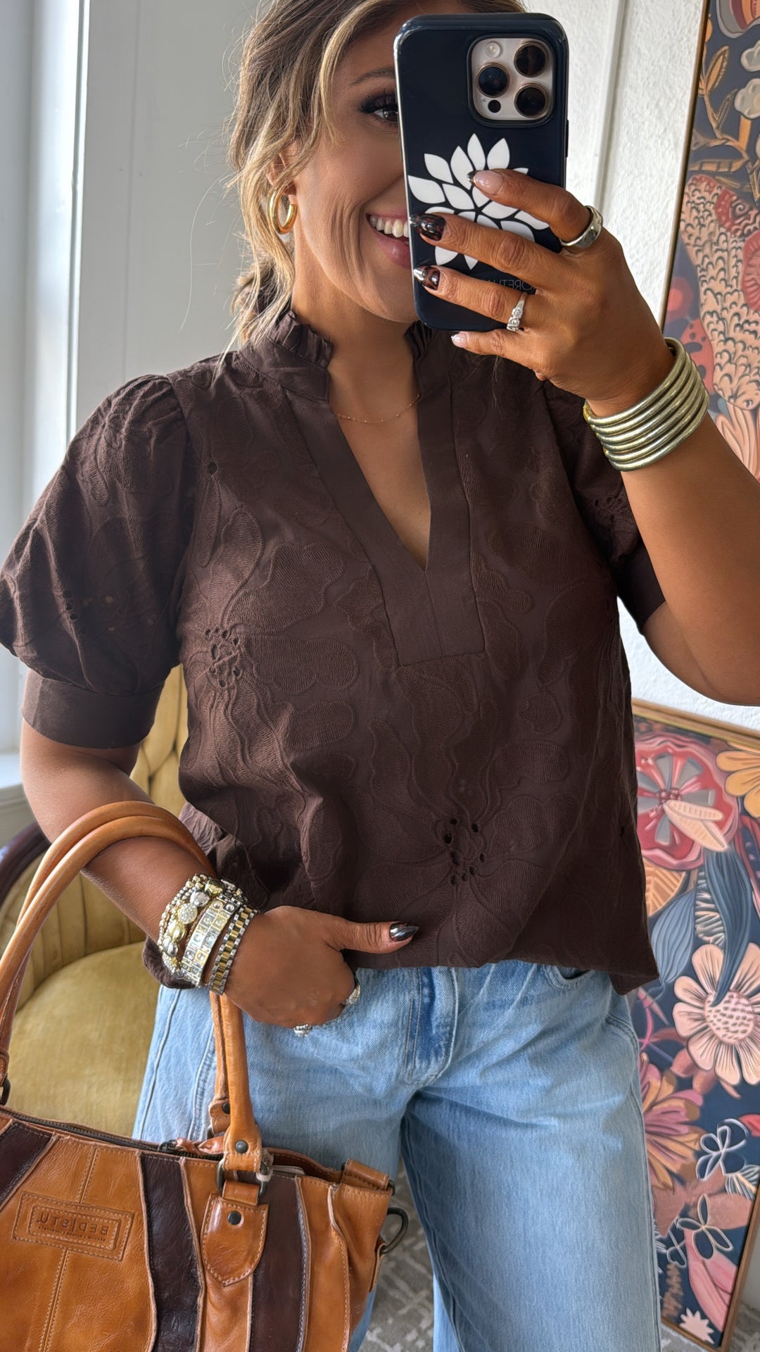 Gathered With Grace Blouse, Brown