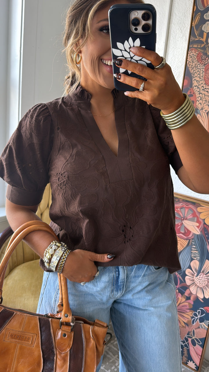 Gathered With Grace Blouse, Brown