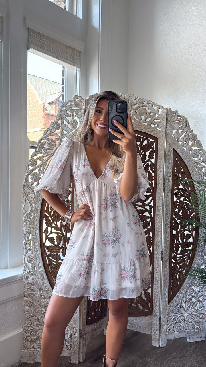 Dalia Floral Dress, Cream Multi