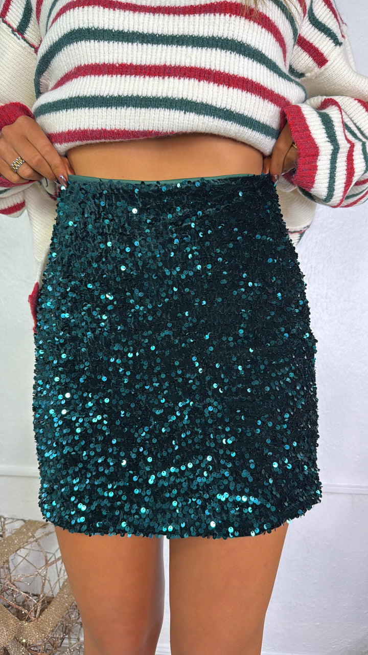 Dress To Impress Sequin Mini Skirt, Peacock