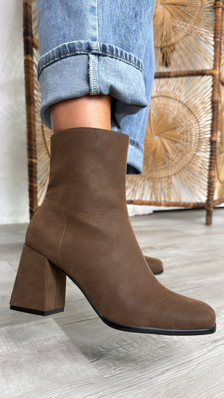 Lennox Square Toe Suede Block Bootie, Coffee