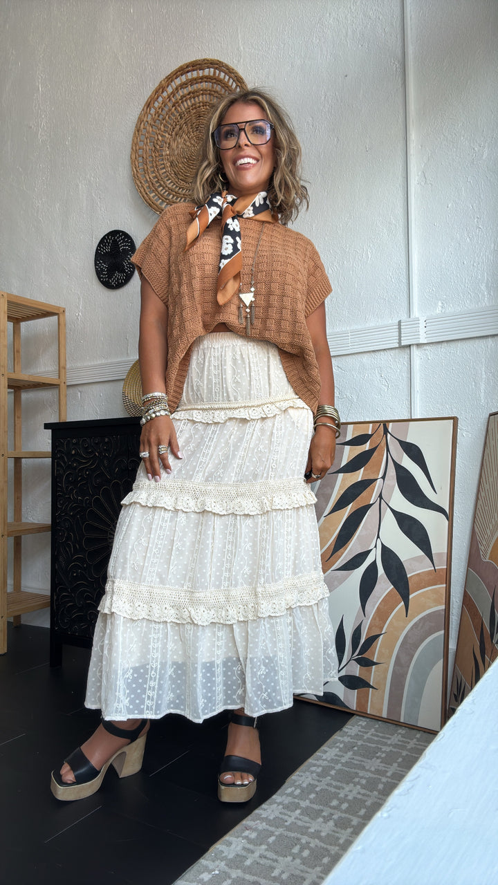 Lace Waltz Dotted Tiered Maxi Skirt