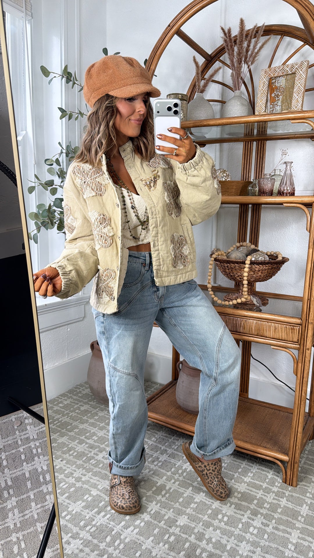 Wilted Flower Quilted Jacket, Taupe Beige