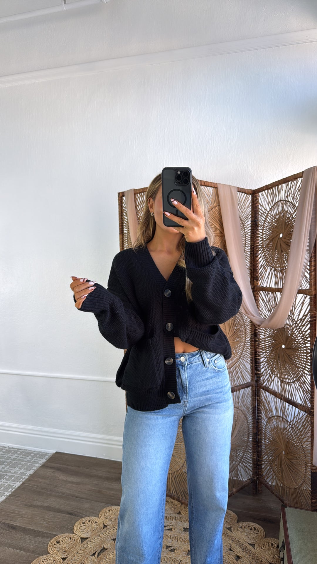 Soft Shadow Button Up Cardigan, Black