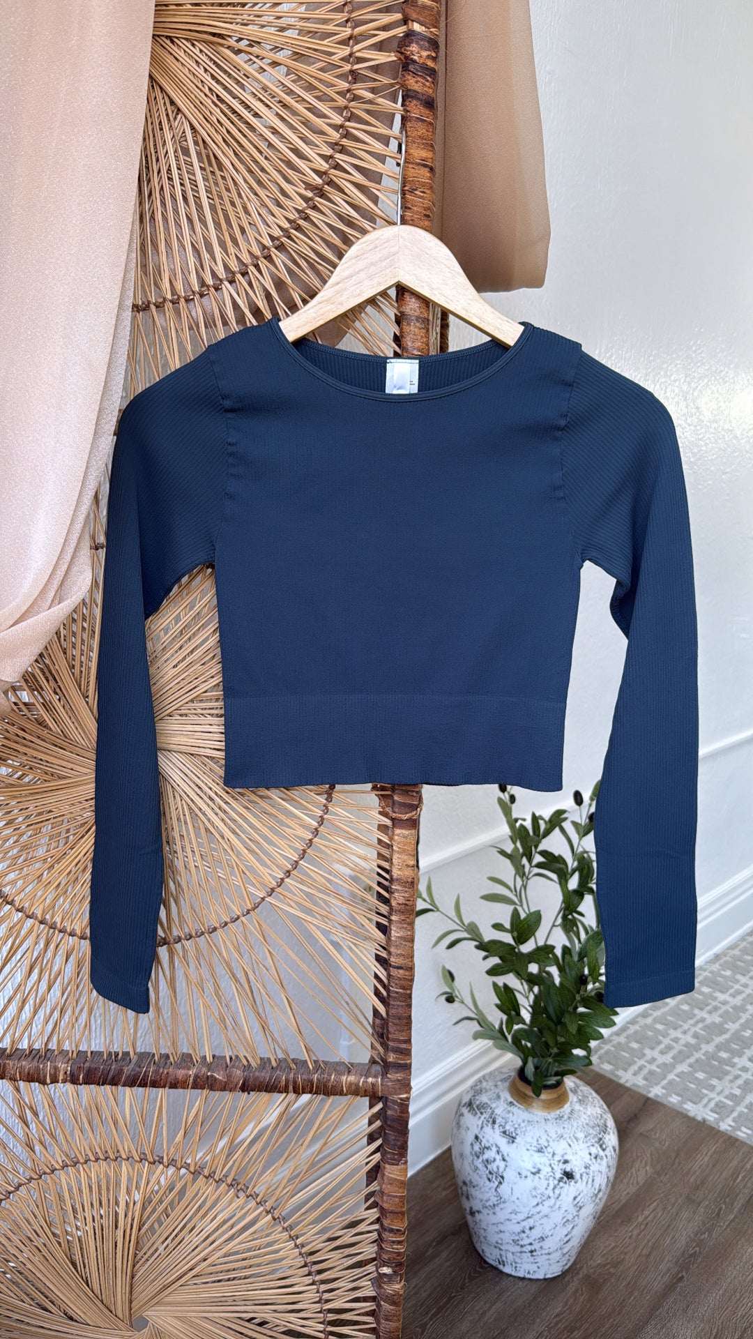 Ribbed Long Sleeve Crew Neck Top, Stellar